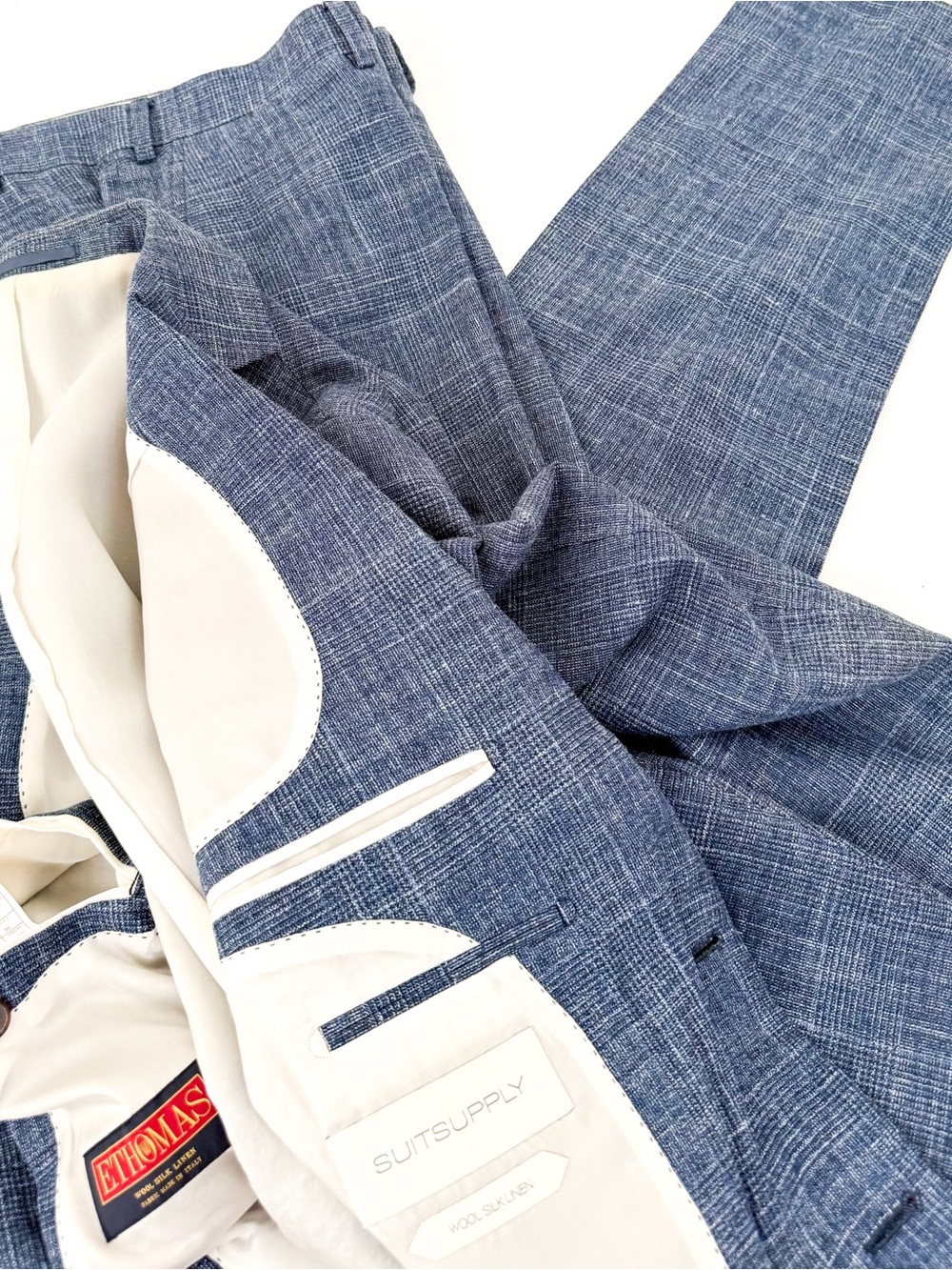 Suitsupply Hudson E. Thomas Wool Silk Linen Suit Blue Plaid Textured Weave 38R - Picture 15 of 16